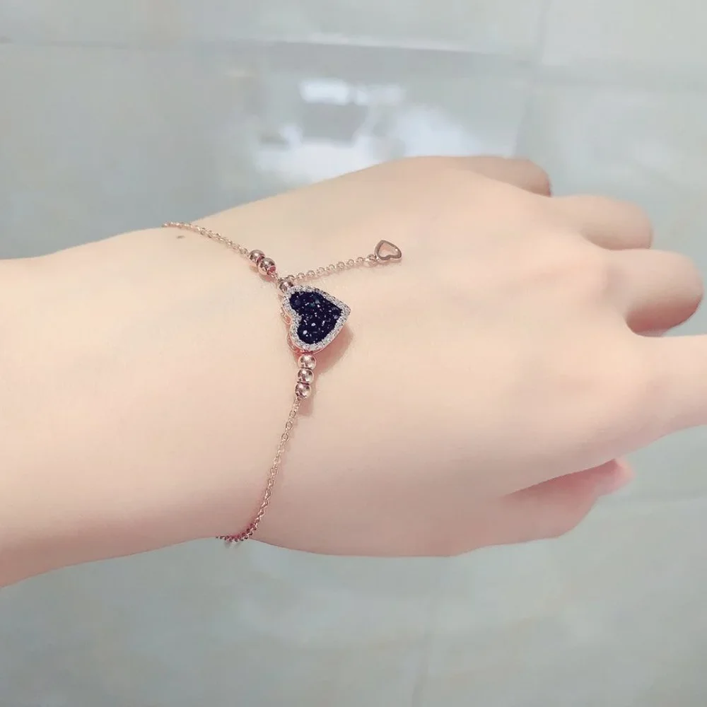 New Rose Gold Plated Blue Heart Drop Halo Bead Bracelet - Picture 4 of 7